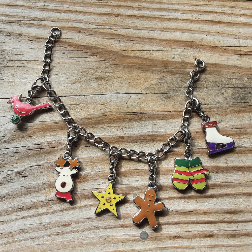 Winter-themed Enamel Charm 6 inch Bracelet